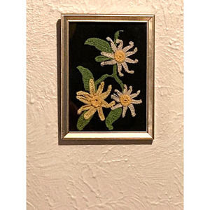 Vintage Framed Crochet Daisy Flower Art - Bohemian Wall Decor